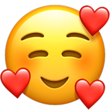 Smilende ansigt med tre hjerter